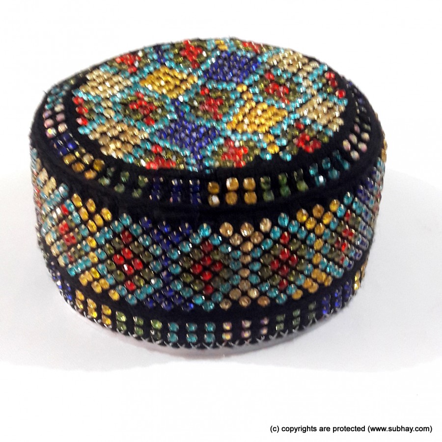 Multi Color Round Full Sindhi Nagina /  Zircon Cap or Topi MKC-804